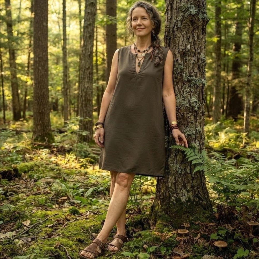 Joe Linen Blend Dress L Brown Lagenlook Forestcore Fairy Elf Pixie Natural Fibre